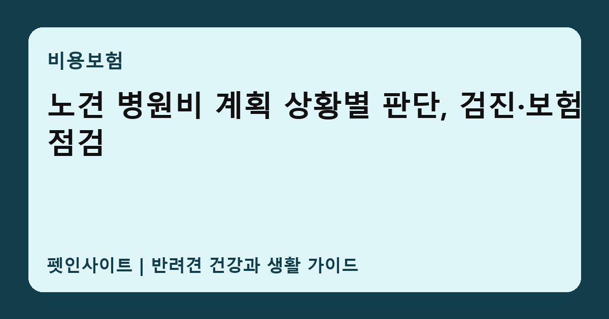 노견 병원비 계획 상황별 판단, 검진·보험 점검 썸네일